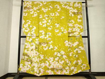 平和屋着物●訪問着　駒刺繍　枝花文　金糸　金彩　銀通し地　正絹　逸品　AABM0013ck
