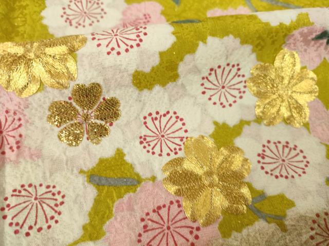 平和屋着物●訪問着　駒刺繍　枝花文　金糸　金彩　銀通し地　正絹　逸品　AABM0013ck
