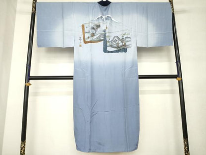 平和屋着物●男性　長襦袢　袷　東海道五十三次　正絹　逸品　未使用　AABM0021ck