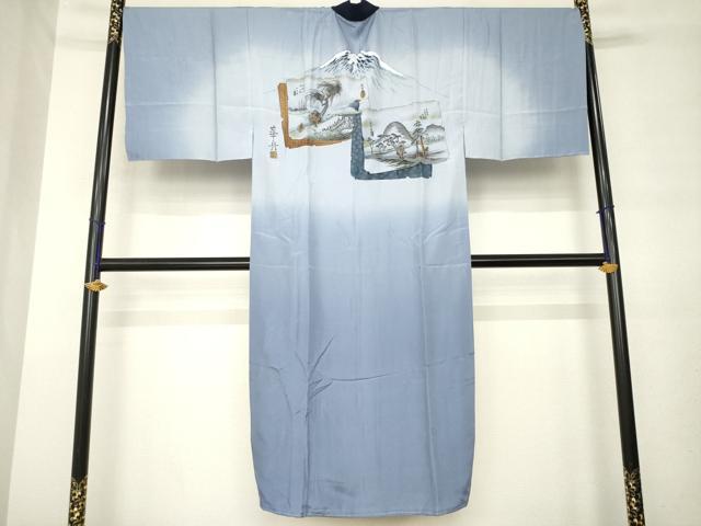 平和屋着物●男性　長襦袢　袷　東海道五十三次　正絹　逸品　未使用　AABM0021ck