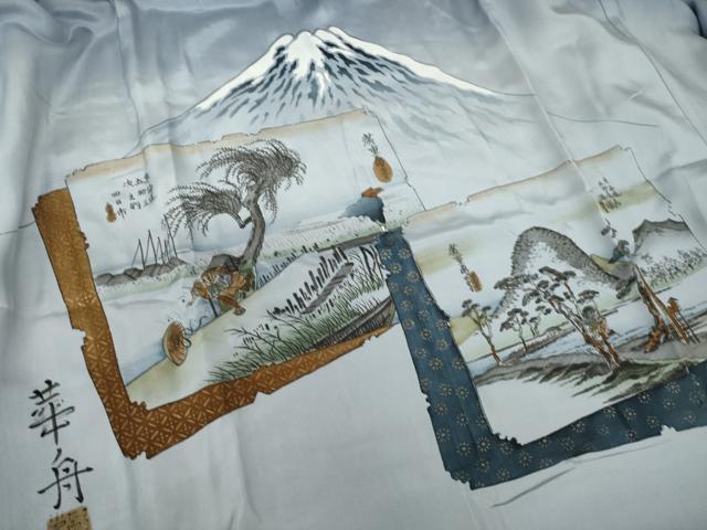 平和屋着物●男性　長襦袢　袷　東海道五十三次　正絹　逸品　未使用　AABM0021ck
