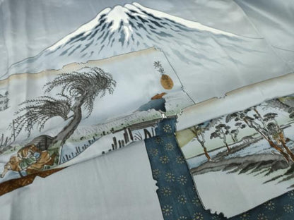 平和屋着物●男性　長襦袢　袷　東海道五十三次　正絹　逸品　未使用　AABM0021ck