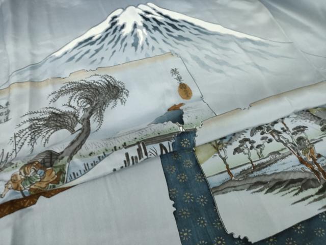 平和屋着物●男性　長襦袢　袷　東海道五十三次　正絹　逸品　未使用　AABM0021ck