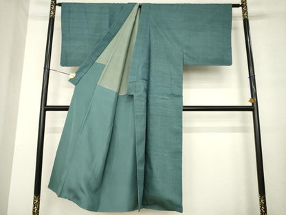 平和屋着物●男性　紬　アンサンブル　色無地　錆鼠色　正絹　逸品　AABM0026ck