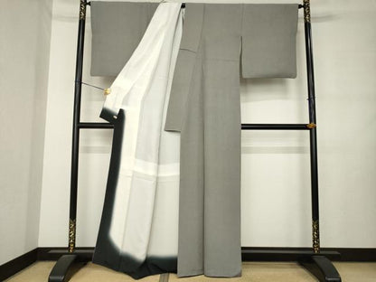 平和屋着物●伝統工芸師　服部光擴　江戸小紋　万筋　黒色×白色　正絹　逸品　AABM0037ck