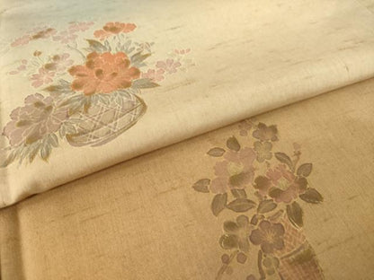 平和屋着物●訪問着　紬地　飾花文　暈し染め　金彩　正絹　逸品　AABM0043ck