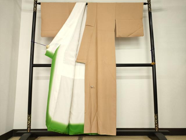 平和屋着物●上質な色無地　総刺繍　花束文　帰ら草地紋　ワンポイント　枇杷茶色　正絹　逸品　AABM0048ck