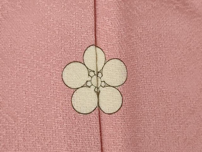 平和屋着物●上質な色無地　扇面吉祥花地紋　珊瑚色　正絹　逸品　AABM0056ck
