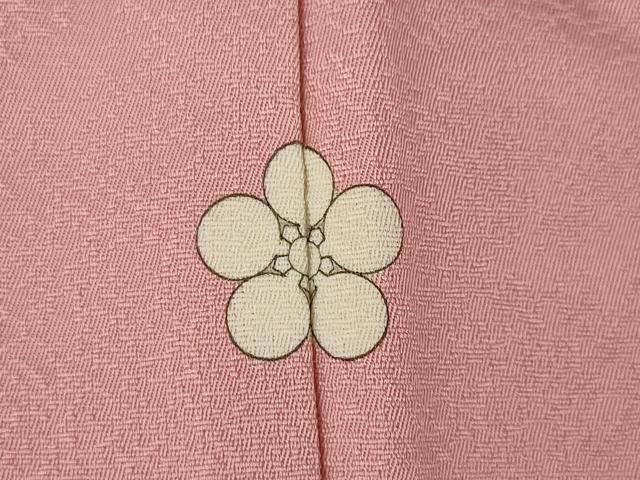 平和屋着物●上質な色無地　扇面吉祥花地紋　珊瑚色　正絹　逸品　AABM0056ck