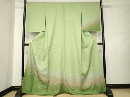 平和屋着物●訪問着　総刺繍　草花文　暈し染め　正絹　逸品　AABM0061ck