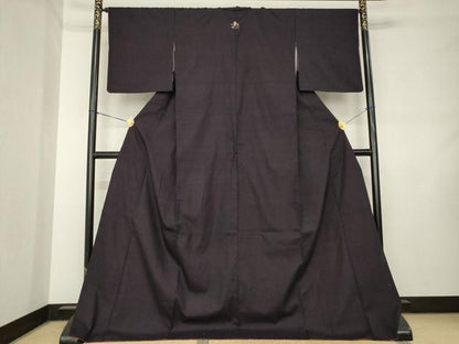 平和屋着物●結城紬　色無地　黒紅色　ロング丈　正絹　逸品　AABM0064ck