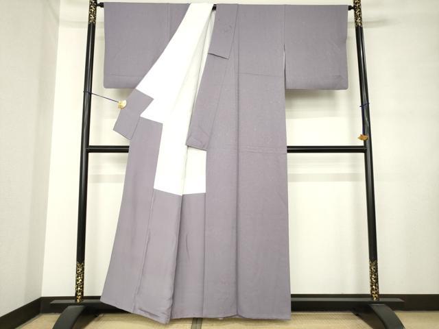 平和屋着物●上質な色無地　霞地紋　葡萄鼠色　正絹　逸品　AABM0065ck