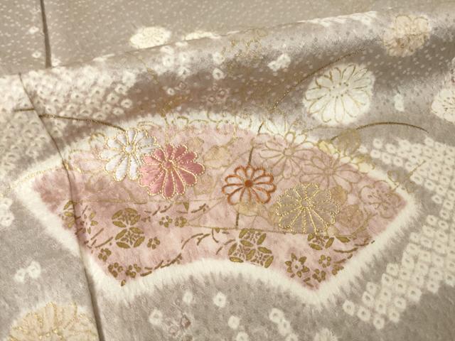 平和屋着物●創業460年・千總　訪問着　絞り　駒刺繍　地紙花文　金彩　正絹　逸品　AABM0067ck