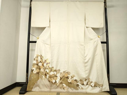 平和屋着物●豪華色留袖　駒刺繍　枝花文　金彩　正絹　逸品　AABM0068ck