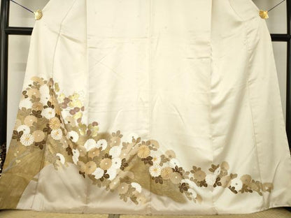 平和屋着物●豪華色留袖　駒刺繍　枝花文　金彩　正絹　逸品　AABM0068ck