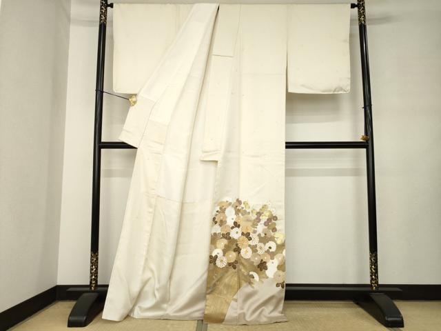 平和屋着物●豪華色留袖　駒刺繍　枝花文　金彩　正絹　逸品　AABM0068ck