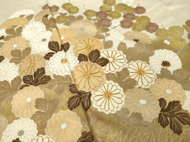 平和屋着物●豪華色留袖　駒刺繍　枝花文　金彩　正絹　逸品　AABM0068ck