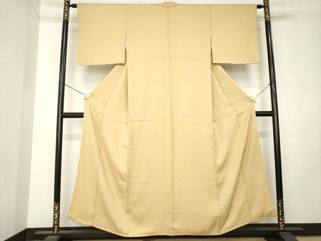 平和屋着物●京加賀友禅　百貫達雄　色無地　霞地紋　飴色　正絹　逸品　AABM0071ck