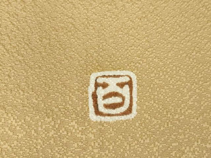 平和屋着物●京加賀友禅　百貫達雄　色無地　霞地紋　飴色　正絹　逸品　AABM0071ck