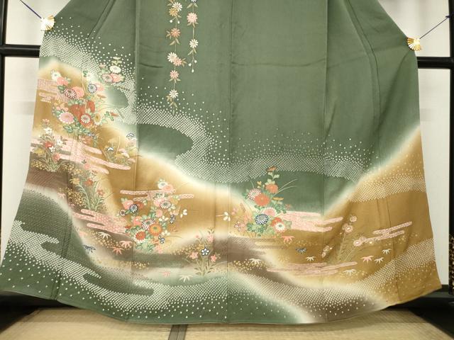 平和屋着物●訪問着　エ霞花文　暈し染め　金彩　正絹　逸品　AABM0074ck