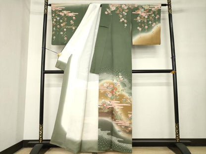 平和屋着物●訪問着　エ霞花文　暈し染め　金彩　正絹　逸品　AABM0074ck