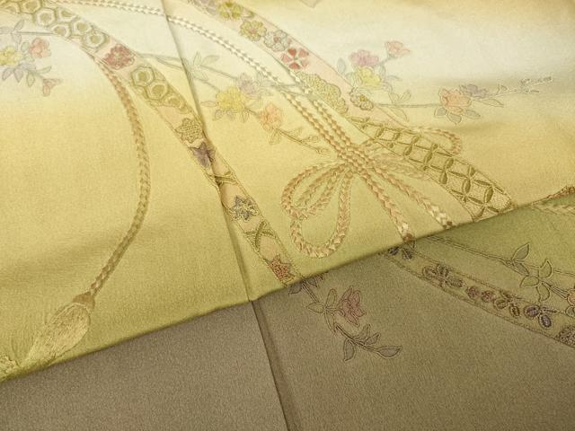 平和屋着物●中国三大刺繍　相良刺繍　総刺繍　訪問着　蔓帯花文　暈し染め　正絹　逸品　未使用　AABM0077ck