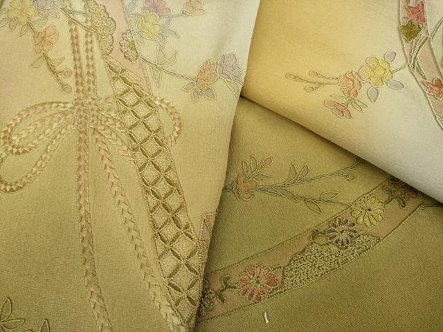 平和屋着物●中国三大刺繍　相良刺繍　総刺繍　訪問着　蔓帯花文　暈し染め　正絹　逸品　未使用　AABM0077ck