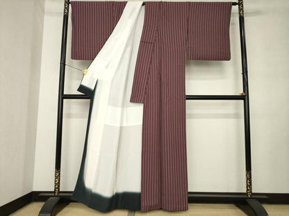 平和屋着物●上質な小紋　縞　正絹　逸品　AABM0086ck