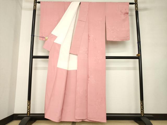平和屋着物●上質な色無地　枝花地紋　薄紅色　正絹　逸品　AABM0093ck