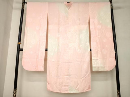 平和屋着物●振袖用長襦袢　無双仕立て　花毬地紋　暈し染め　正絹　逸品　AABM0095ck