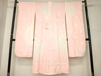 平和屋着物●振袖用長襦袢　無双仕立て　花毬地紋　暈し染め　正絹　逸品　AABM0095ck
