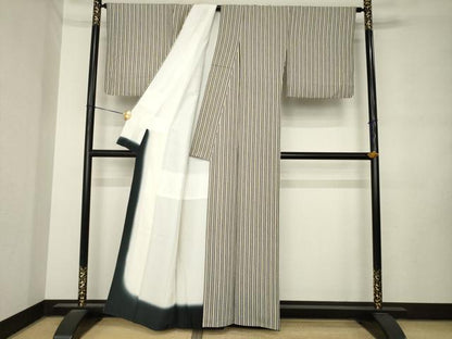 平和屋着物●上質な小紋　縞　正絹　逸品　AABM0097ck