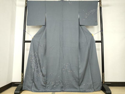 平和屋着物●訪問着　総刺繍　扇面花文　金糸　正絹　逸品　未使用　AABM0113ck