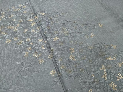 平和屋着物●訪問着　総刺繍　扇面花文　金糸　正絹　逸品　未使用　AABM0113ck