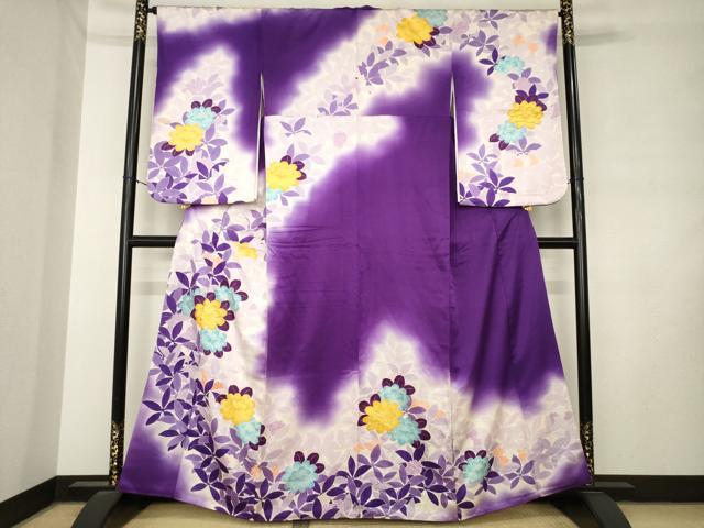 平和屋着物●訪問着　駒刺繍　草花文　暈し染め　金彩　正絹　逸品　AABM0114ck