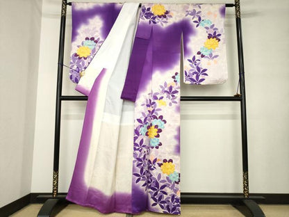 平和屋着物●訪問着　駒刺繍　草花文　暈し染め　金彩　正絹　逸品　AABM0114ck