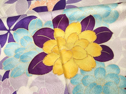 平和屋着物●訪問着　駒刺繍　草花文　暈し染め　金彩　正絹　逸品　AABM0114ck