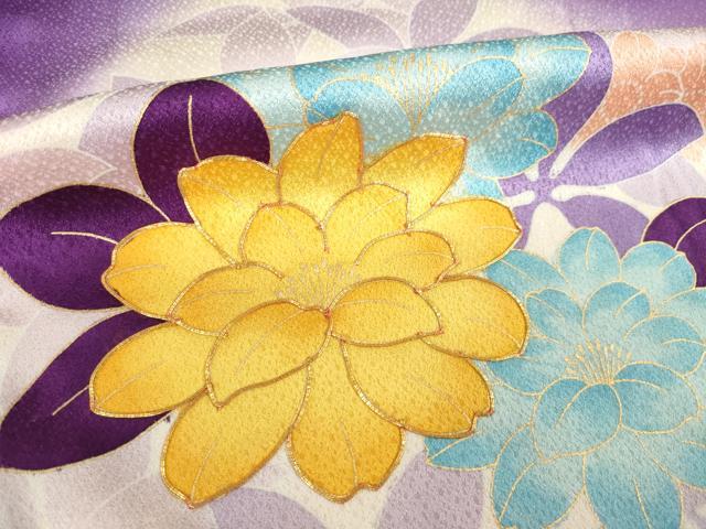 平和屋着物●訪問着　駒刺繍　草花文　暈し染め　金彩　正絹　逸品　AABM0114ck