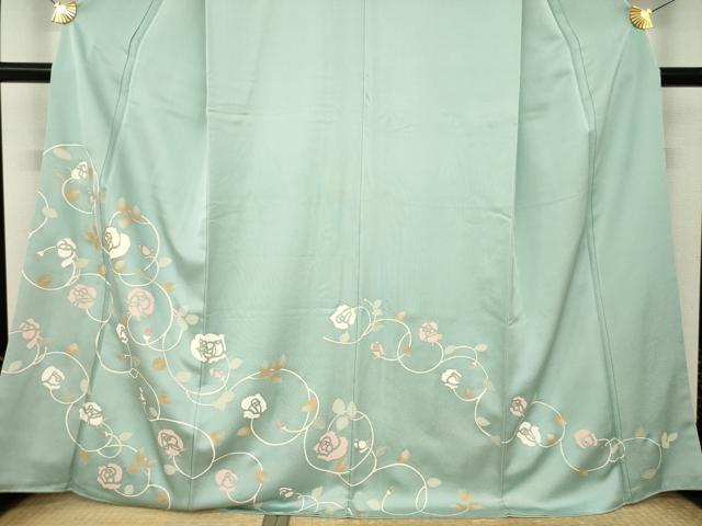 平和屋着物●訪問着　駒刺繍　薔薇唐草文　正絹　逸品　AABM0116ck