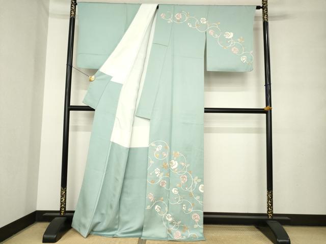 平和屋着物●訪問着　駒刺繍　薔薇唐草文　正絹　逸品　AABM0116ck