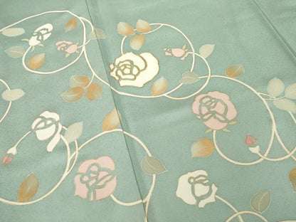 平和屋着物●訪問着　駒刺繍　薔薇唐草文　正絹　逸品　AABM0116ck