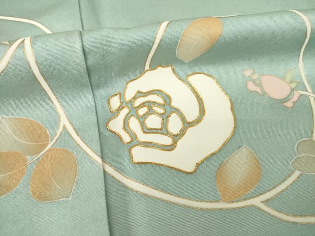 平和屋着物●訪問着　駒刺繍　薔薇唐草文　正絹　逸品　AABM0116ck