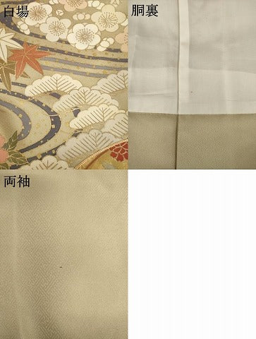 平和屋着物●豪華色留袖　駒刺繍　流水地紙花文　金彩　ロング丈　正絹　逸品　AABM0117ck