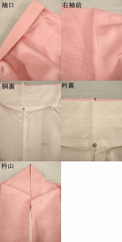 平和屋着物●上質な色無地　流水地紋　珊瑚色　正絹　逸品　AABM0119ck