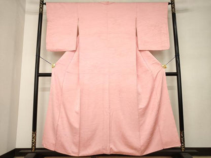 平和屋着物●上質な色無地　流水地紋　珊瑚色　正絹　逸品　AABM0119ck