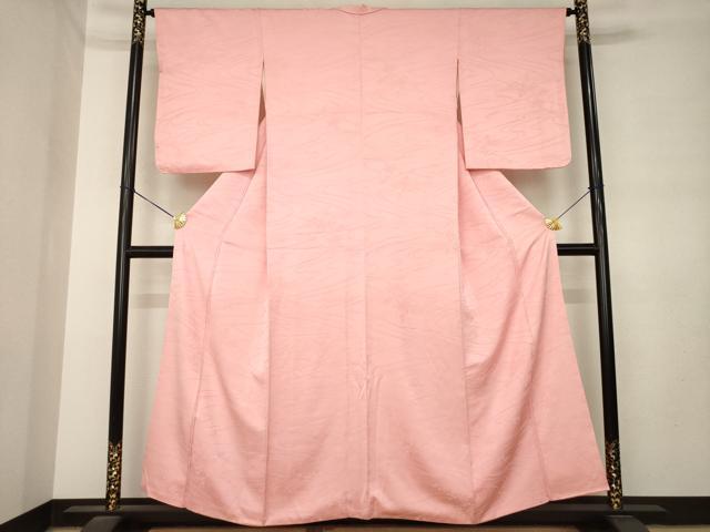 平和屋着物●上質な色無地　流水地紋　珊瑚色　正絹　逸品　AABM0119ck