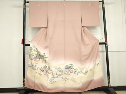 平和屋着物●豪華色留袖　寿光織　人物風景文　暈し染め　金糸　正絹　逸品　AABM0122cs