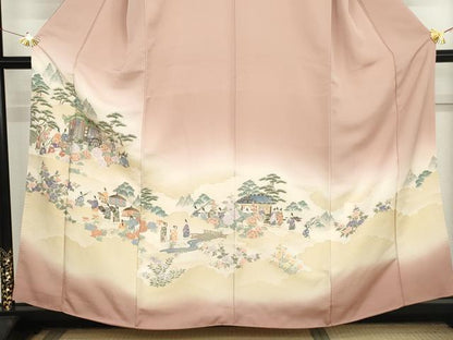 平和屋着物●豪華色留袖　寿光織　人物風景文　暈し染め　金糸　正絹　逸品　AABM0122cs