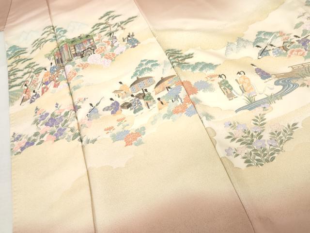 平和屋着物●豪華色留袖　寿光織　人物風景文　暈し染め　金糸　正絹　逸品　AABM0122cs