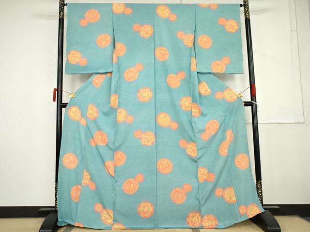 平和屋着物●人間国宝 小宮康孝 江戸小紋 花鳥絵皿文 仮絵羽 正絹 逸品 AABM0131cs